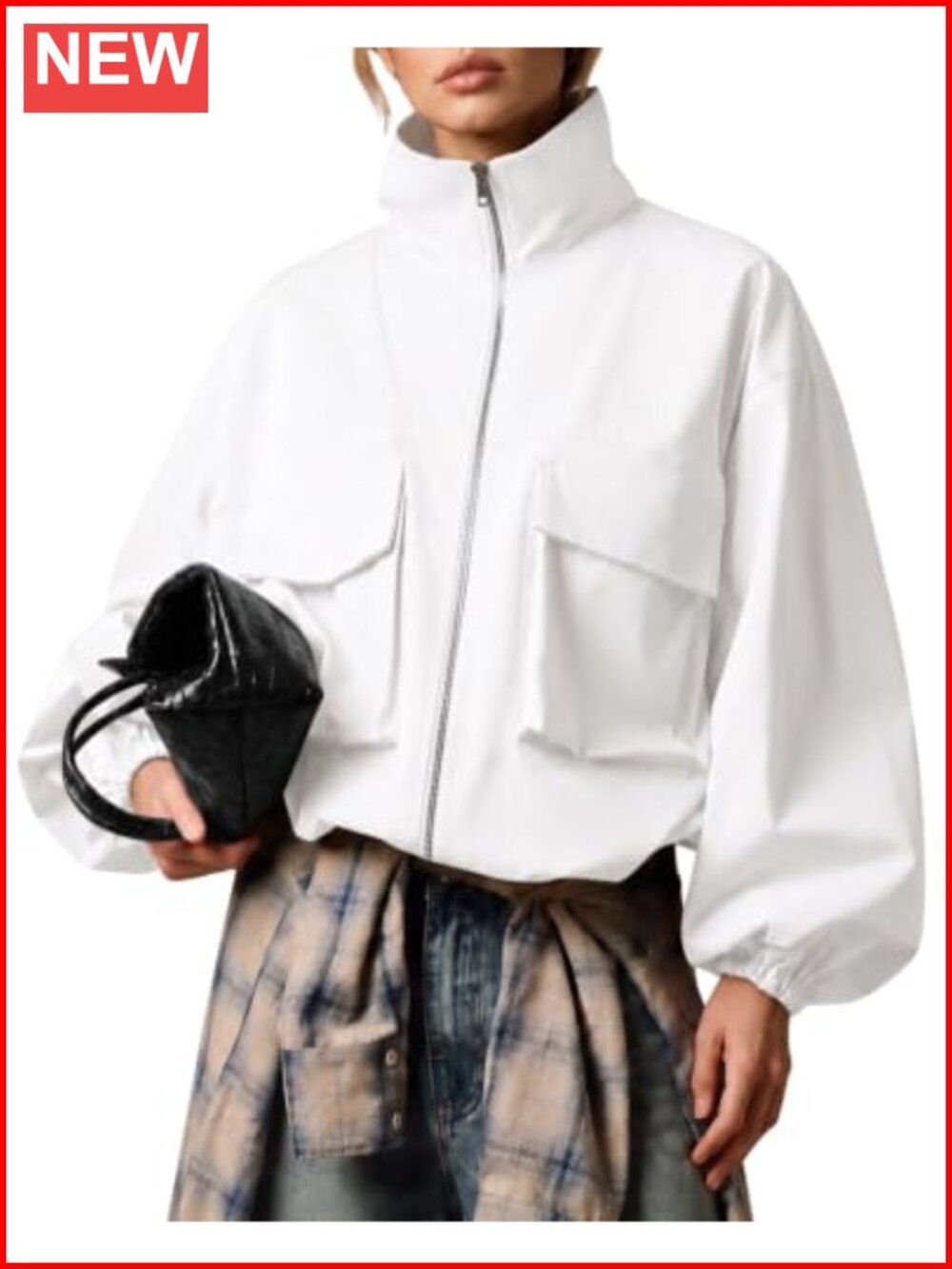 Oversized Lightweight Windbreaker Funnel Neck Jacket Utility Zip Coat